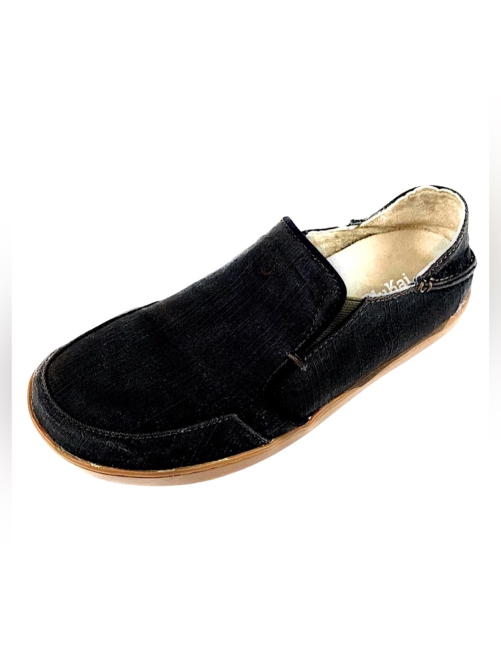 Olukai Mens Black Nohea Twill Slip On Loafers Size 8